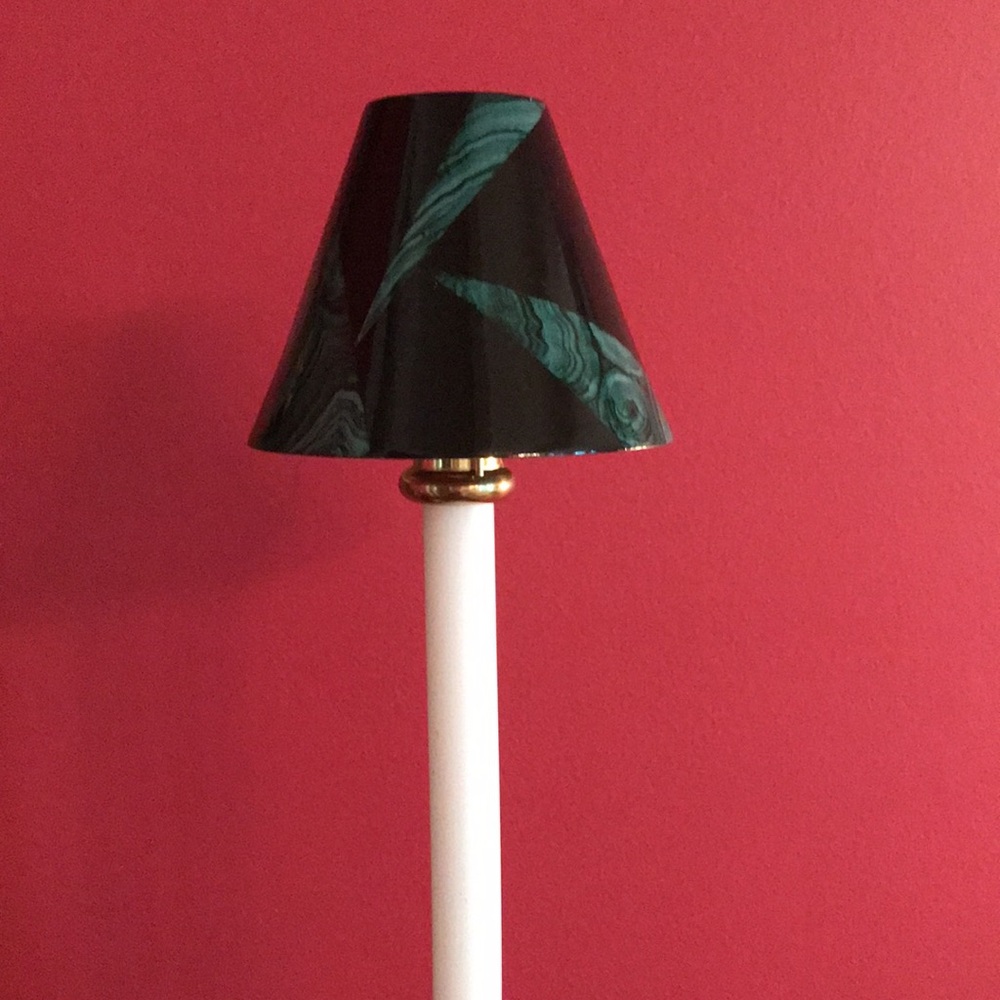 Solid Brass Lacquered Candle Lamp Follower w/ Black & Malachite Green Sh…